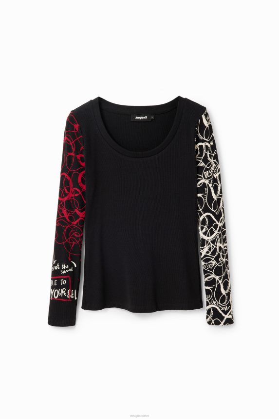 Women DesigualRibbed brushstroke T-shirt Clothing 68X240204