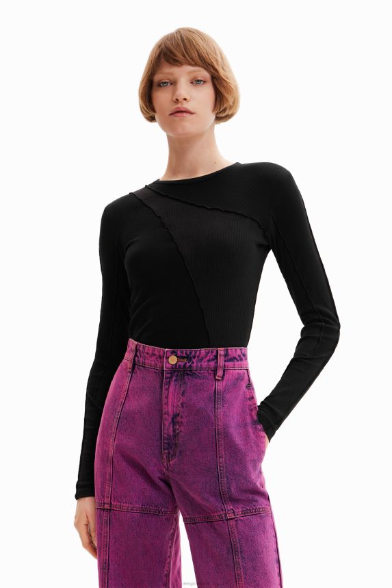 Women DesigualRibbed patchwork T-shirt Clothing 68X240145