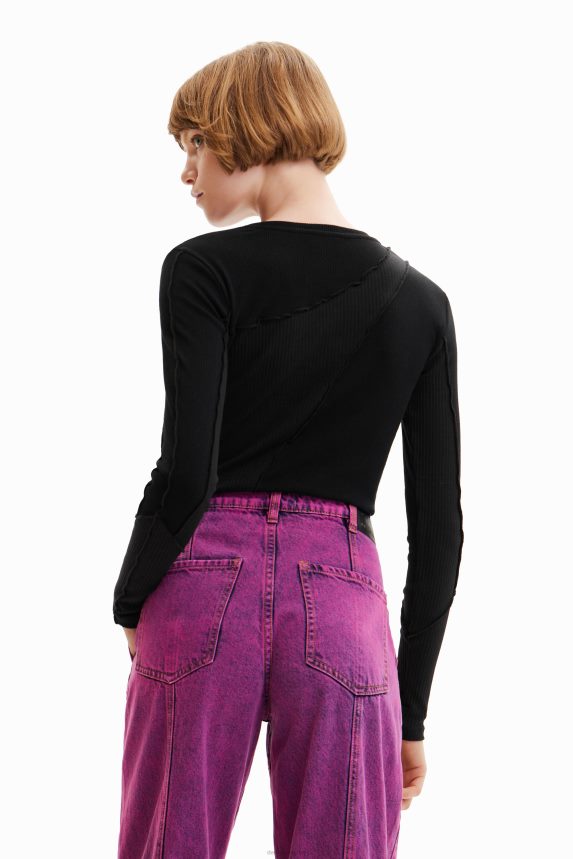 Women DesigualRibbed patchwork T-shirt Clothing 68X240145