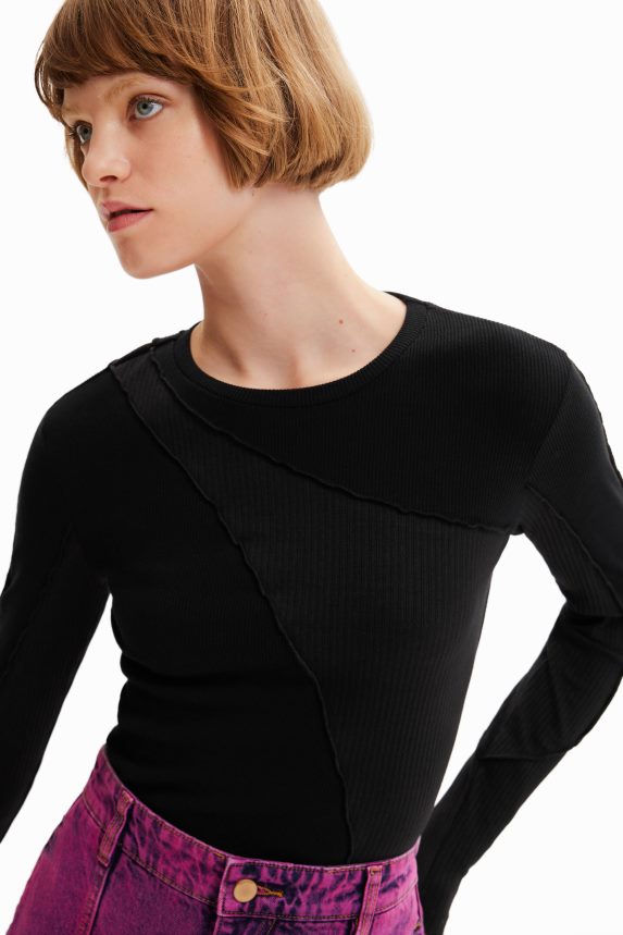 Women DesigualRibbed patchwork T-shirt Clothing 68X240145