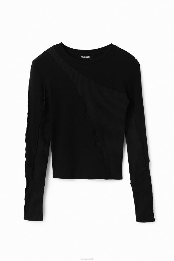 Women DesigualRibbed patchwork T-shirt Clothing 68X240145