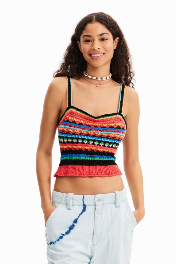 Women DesigualShort crochet strappy top Clothing 68X240970