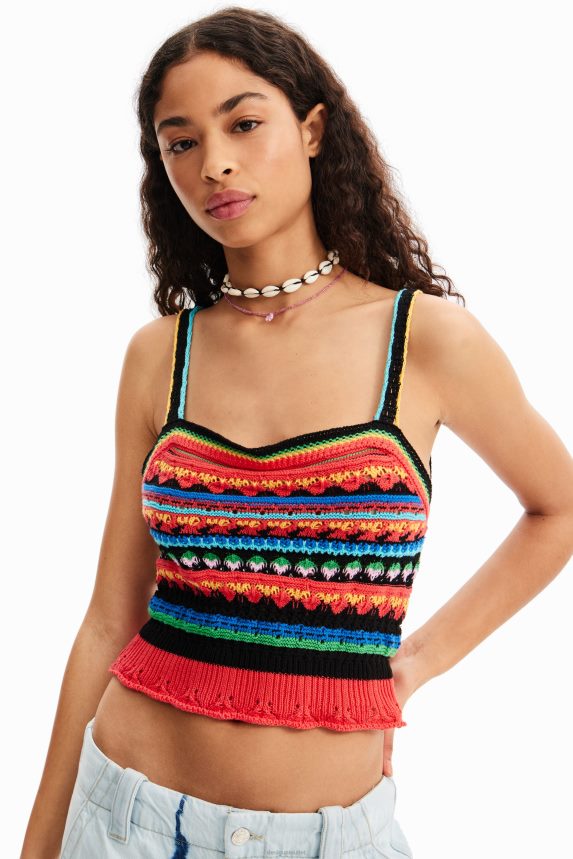 Women DesigualShort crochet strappy top Clothing 68X240970