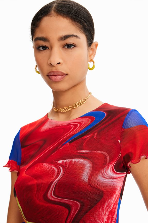 Women DesigualShort marbled tulle T-shirt Clothing 68X240959