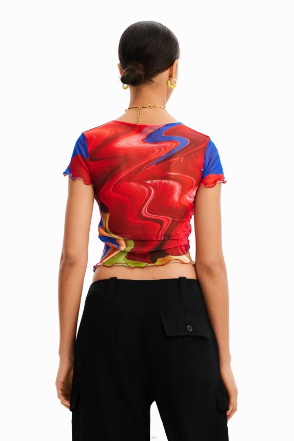 Women DesigualShort marbled tulle T-shirt Clothing 68X240959