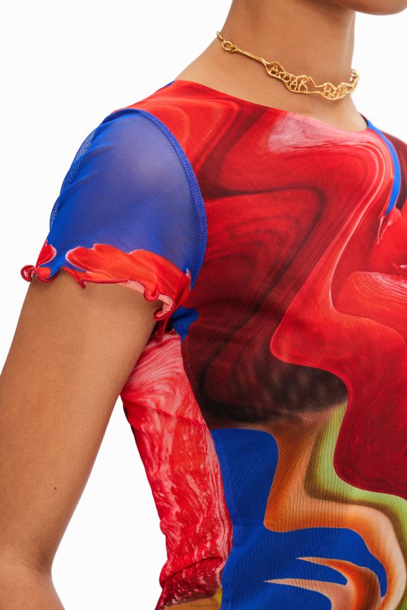 Women DesigualShort marbled tulle T-shirt Clothing 68X240959