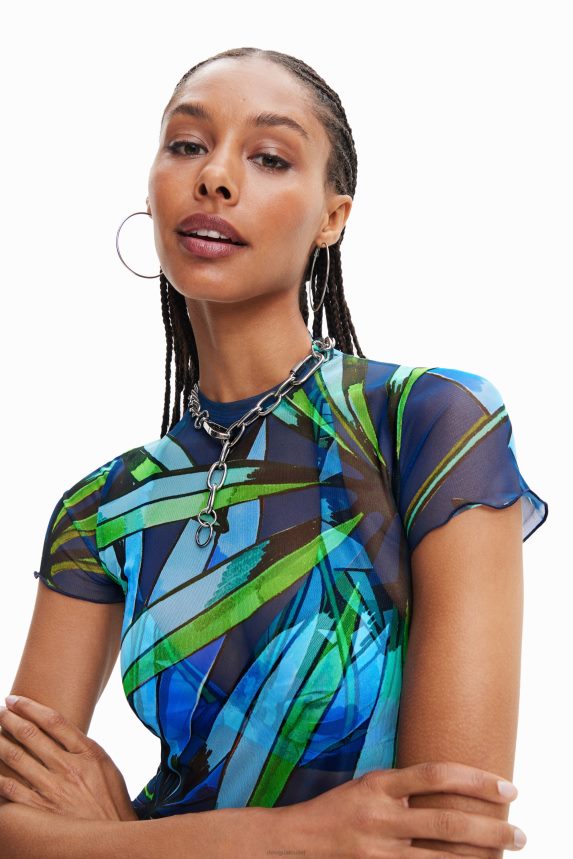 Women DesigualShort tropical tulle T-shirt Clothing 68X240489