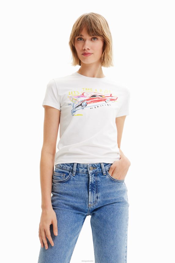 Women DesigualSlim illustration T-shirt Clothing 68X240532