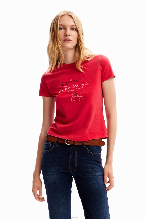Women DesigualSlim message T-shirt Clothing 68X240116