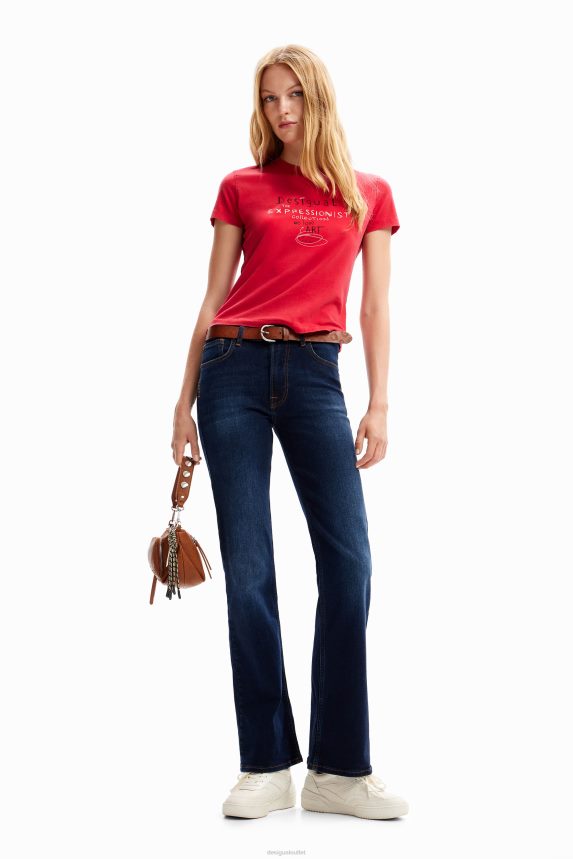 Women DesigualSlim message T-shirt Clothing 68X240116