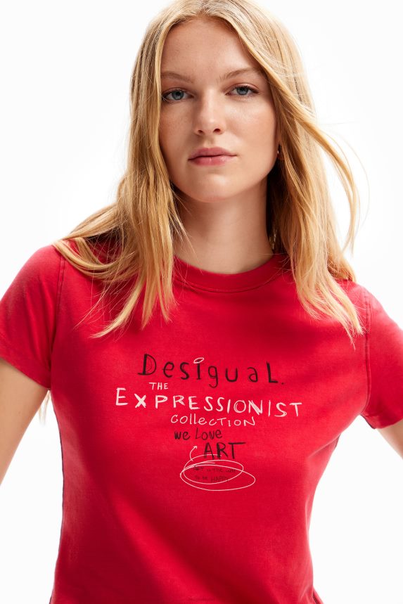 Women DesigualSlim message T-shirt Clothing 68X240116
