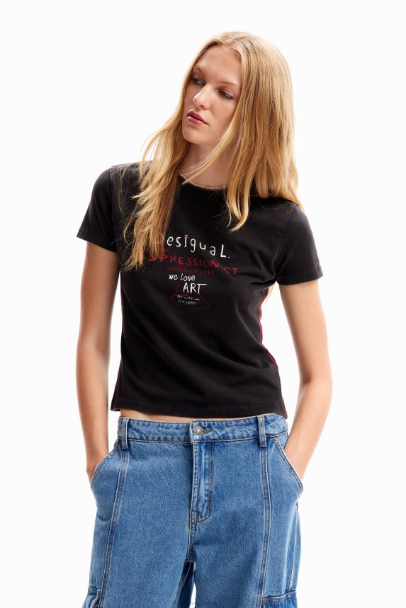 Women DesigualSlim message T-shirt Clothing 68X240227