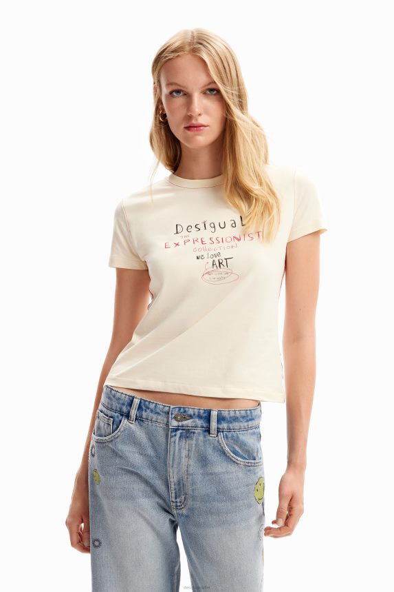 Women DesigualSlim message T-shirt Clothing 68X240826