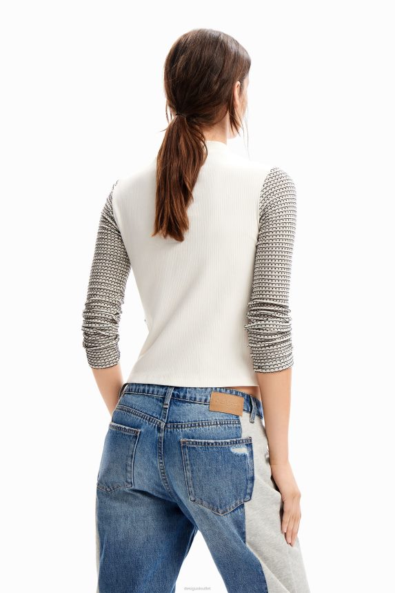 Women DesigualSlim striped patchwork T-shirt Clothing 68X240122