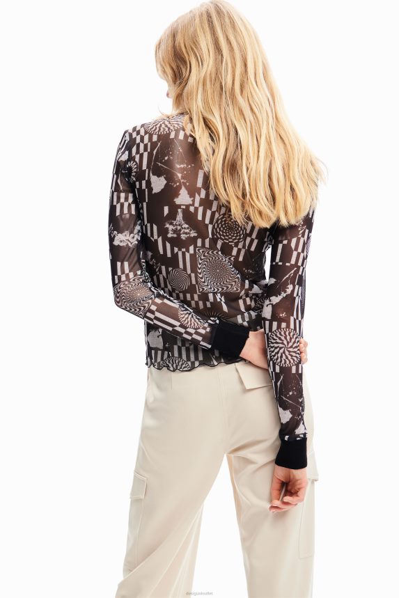 Women DesigualSlim tulle psychedelic T-shirt Clothing 68X24071