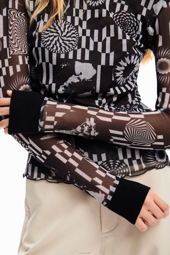 Women DesigualSlim tulle psychedelic T-shirt Clothing 68X24071