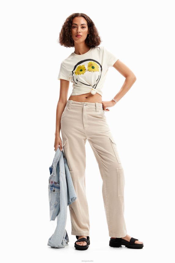 Women DesigualSmiley flowers T-shirt Clothing 68X240944