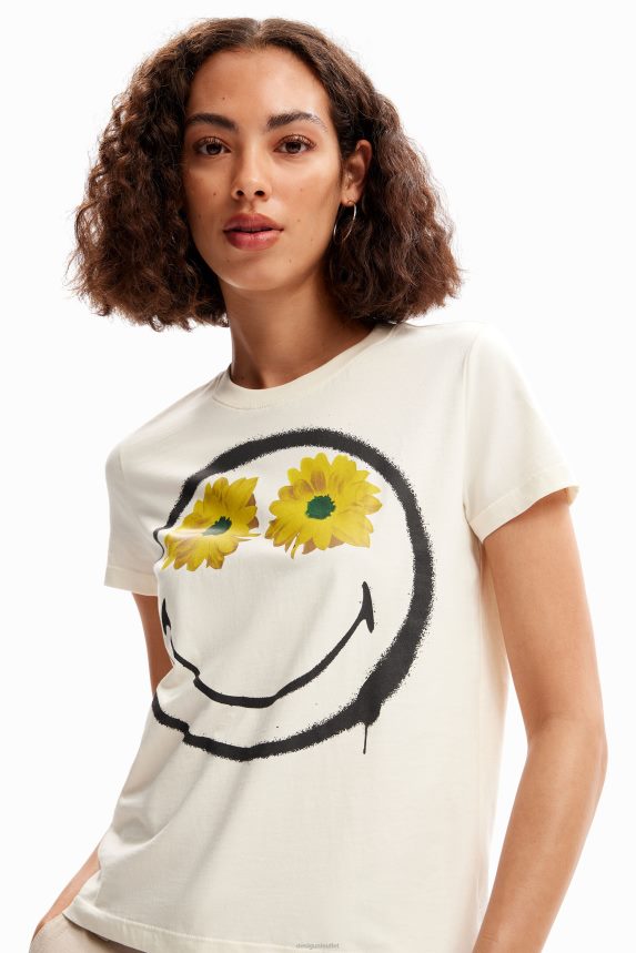 Women DesigualSmiley flowers T-shirt Clothing 68X240944