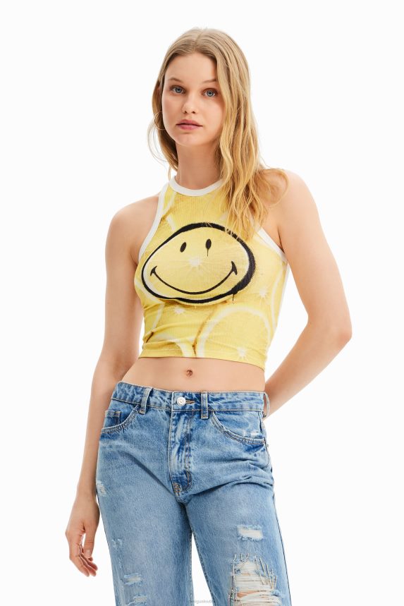 Women DesigualSmiley slim ribbed T-shirt Clothing 68X240748