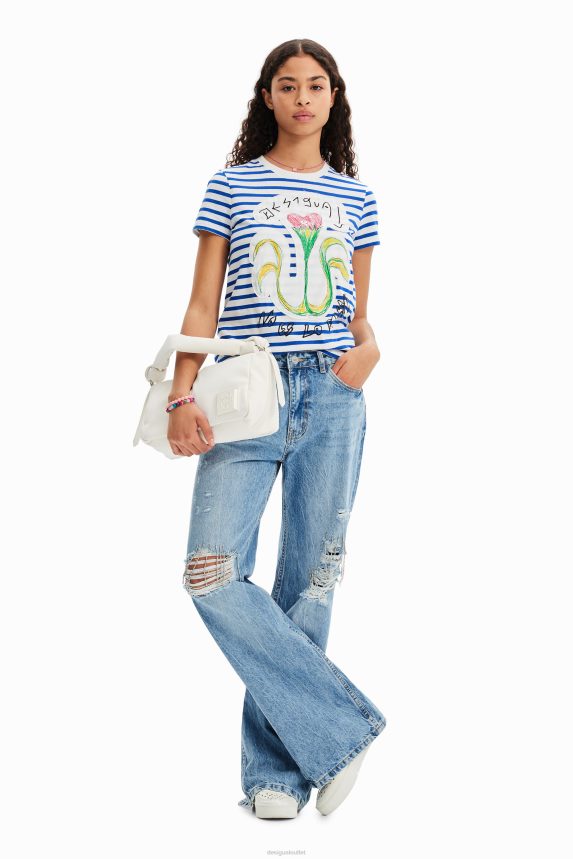 Women DesigualStriped arty T-shirt Clothing 68X240951