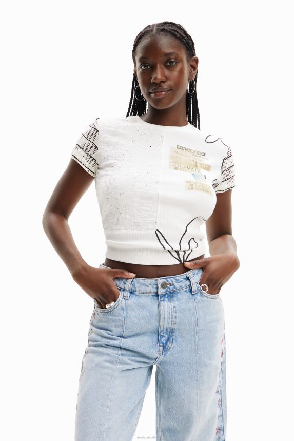 Women DesigualTextured knit T-shirt Clothing 68X240911