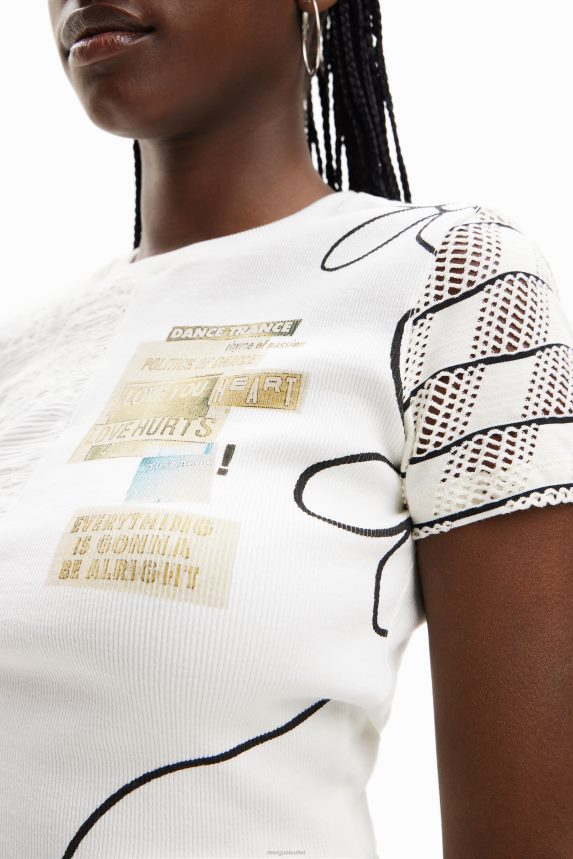 Women DesigualTextured knit T-shirt Clothing 68X240911