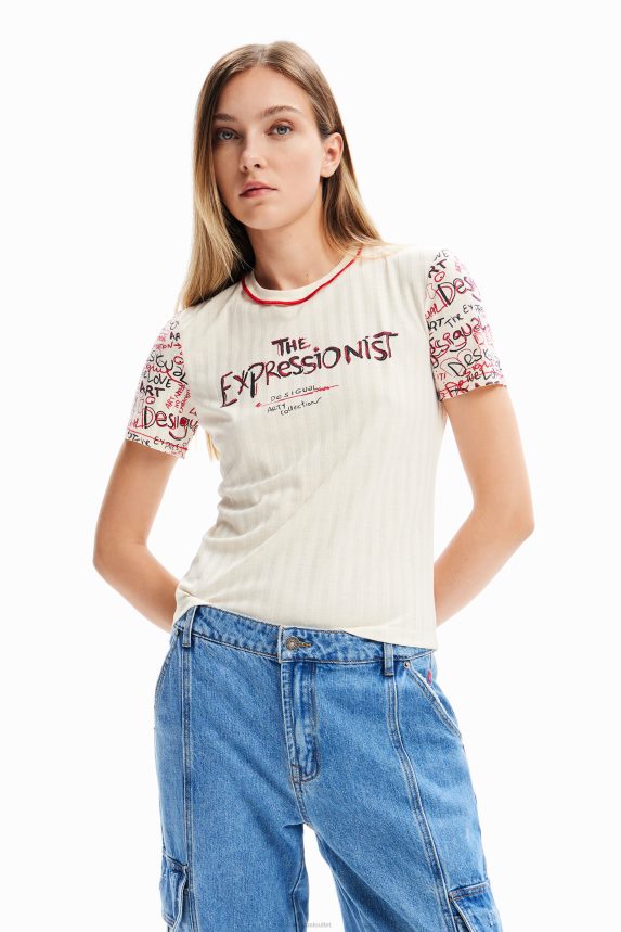 Women DesigualTextured message T-shirt Clothing 68X240153