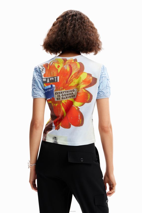 Women DesigualTextured newspaper T-shirt Clothing 68X240123