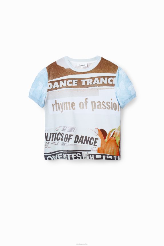 Women DesigualTextured newspaper T-shirt Clothing 68X240123