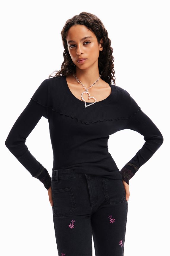 Women DesigualTextured ribbed T-shirt Clothing 68X240274
