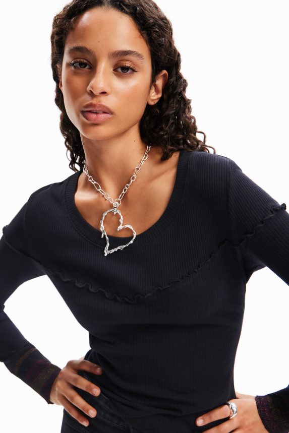 Women DesigualTextured ribbed T-shirt Clothing 68X240274