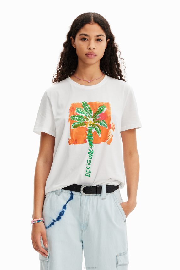 Women DesigualTropical palm tree T-shirt Clothing 68X240940