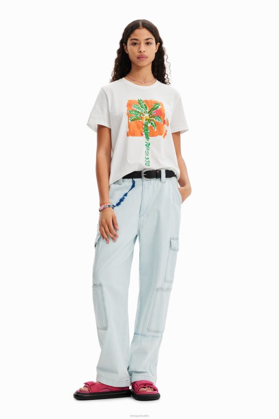 Women DesigualTropical palm tree T-shirt Clothing 68X240940