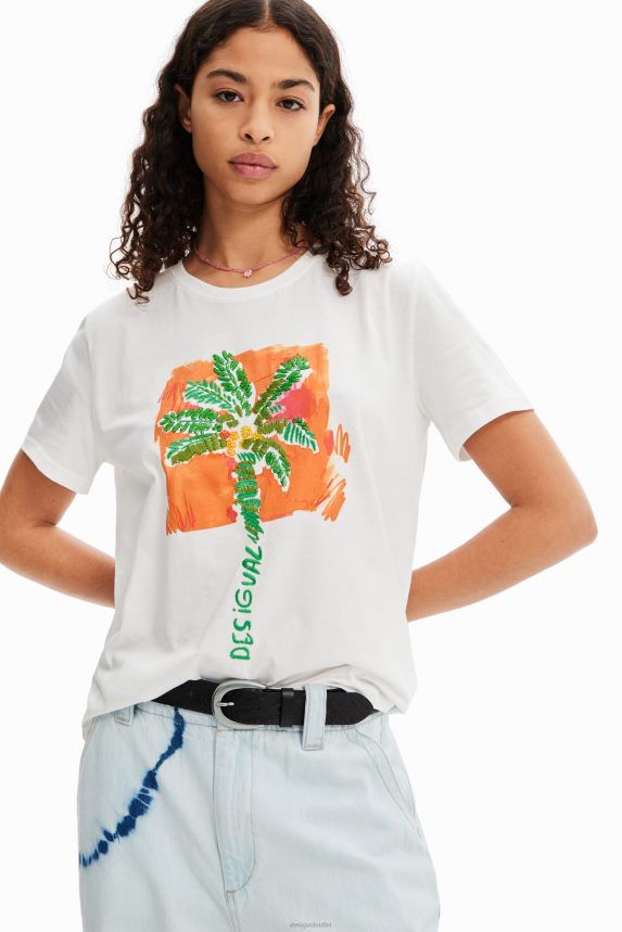 Women DesigualTropical palm tree T-shirt Clothing 68X240940
