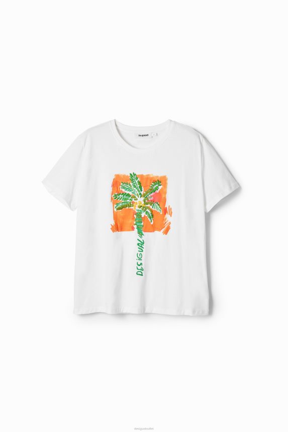 Women DesigualTropical palm tree T-shirt Clothing 68X240940