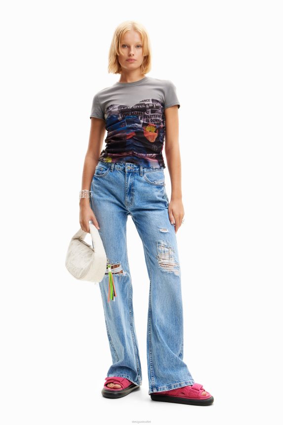 Women DesigualTulle newspaper T-shirt Clothing 68X240915