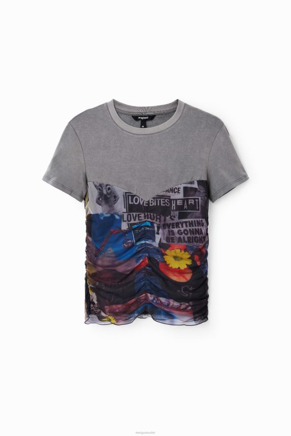 Women DesigualTulle newspaper T-shirt Clothing 68X240915