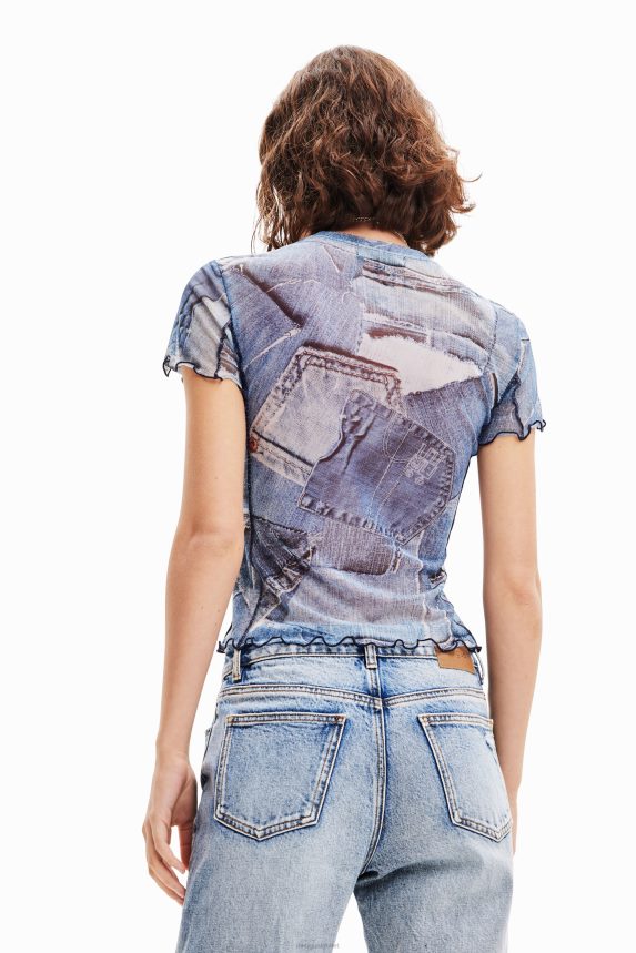 Women DesigualTulle patchwork denim T-shirt Clothing 68X24042