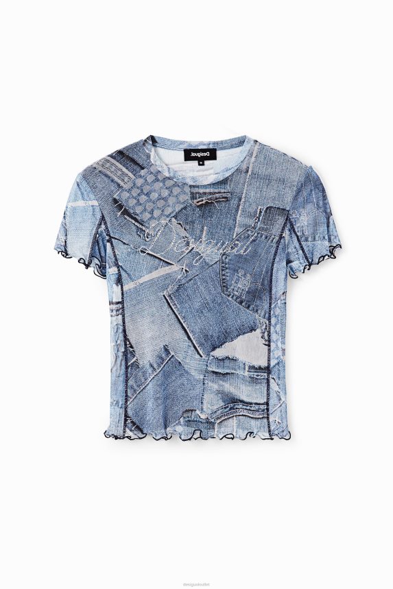 Women DesigualTulle patchwork denim T-shirt Clothing 68X24042