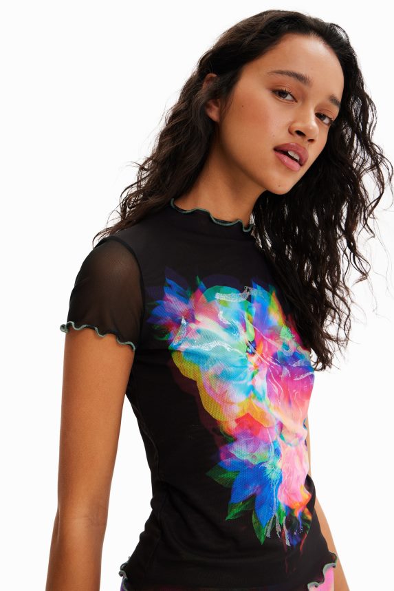 Women DesigualTulle slim floral T-shirt Clothing 68X240848