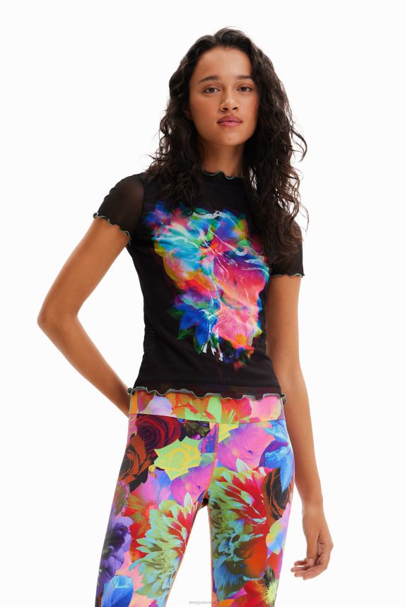 Women DesigualTulle slim floral T-shirt Clothing 68X240848