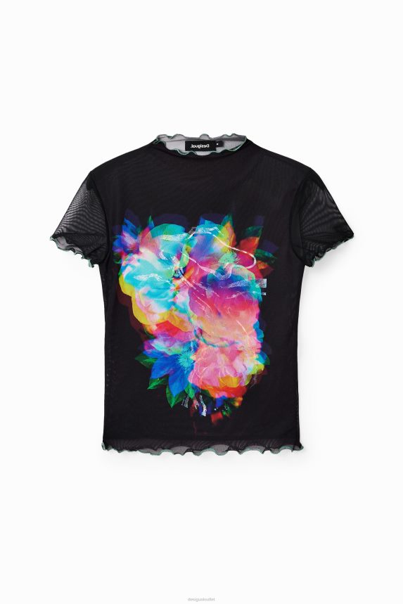 Women DesigualTulle slim floral T-shirt Clothing 68X240848