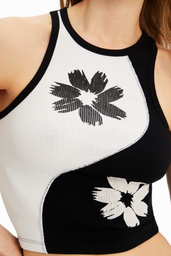 Women DesigualTwo-tone slim ribbed T-shirt Clothing 68X240383