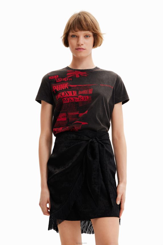 Women DesigualWashed-effect newspaper T-shirt Clothing 68X2401004