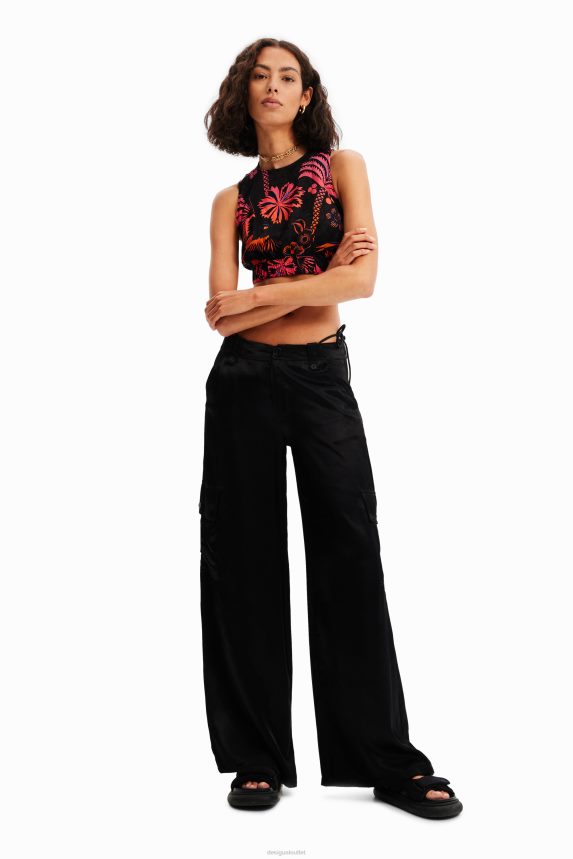 Women DesigualShort tropical top with straps Clothing 68X240792