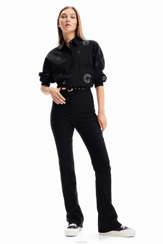 Women DesigualBelted flare trousers Clothing 68X240131