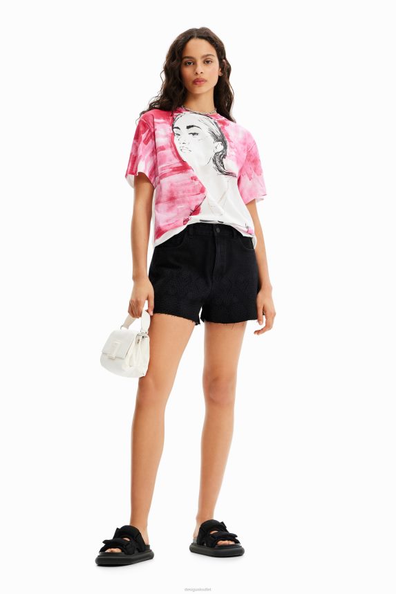 Women DesigualEmbroidered denim shorts Clothing 68X240323