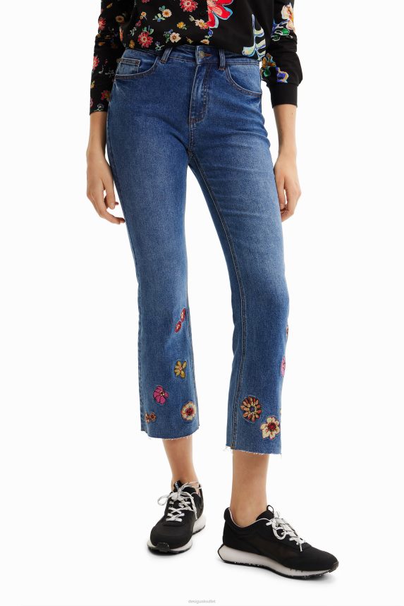 Women DesigualFloral embroidery flare cropped jeans Clothing 68X2401013
