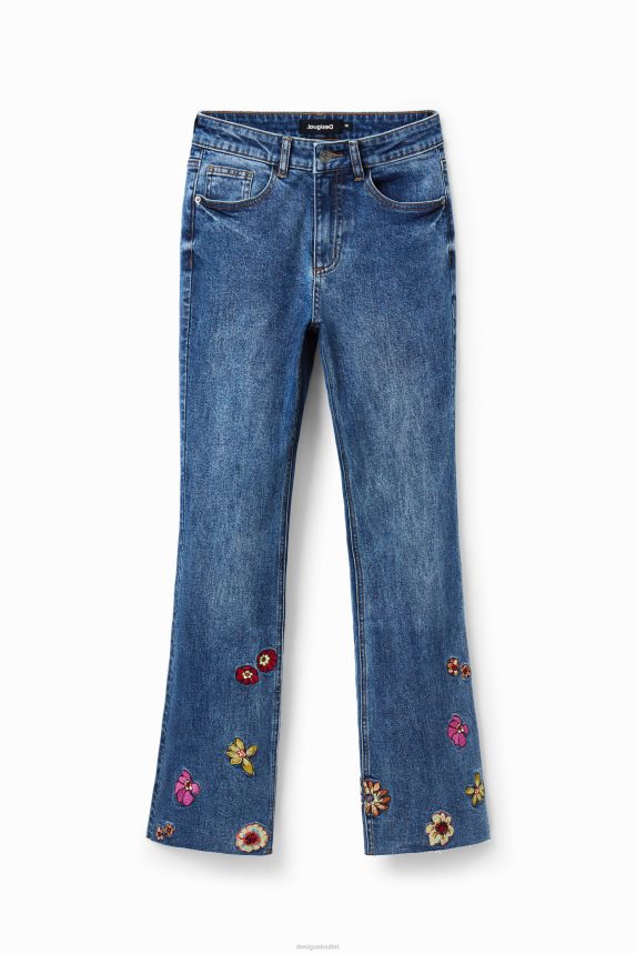 Women DesigualFloral embroidery flare cropped jeans Clothing 68X2401013