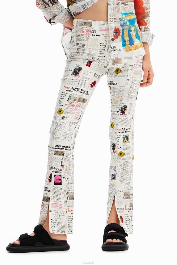 Women DesigualNewspaper slit trousers Clothing 68X240652